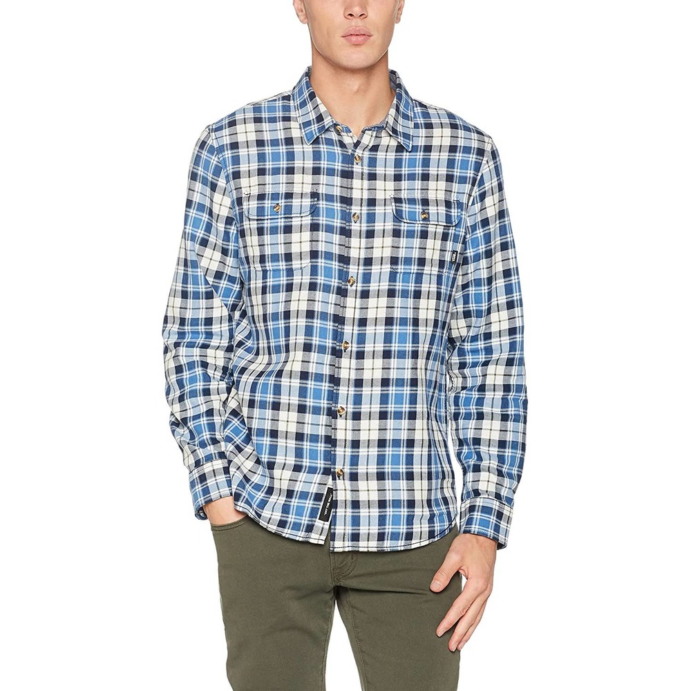 Vans Men's Sycamore Long Sleeve Plaid Flannel Shirt - Marshmallow Delft